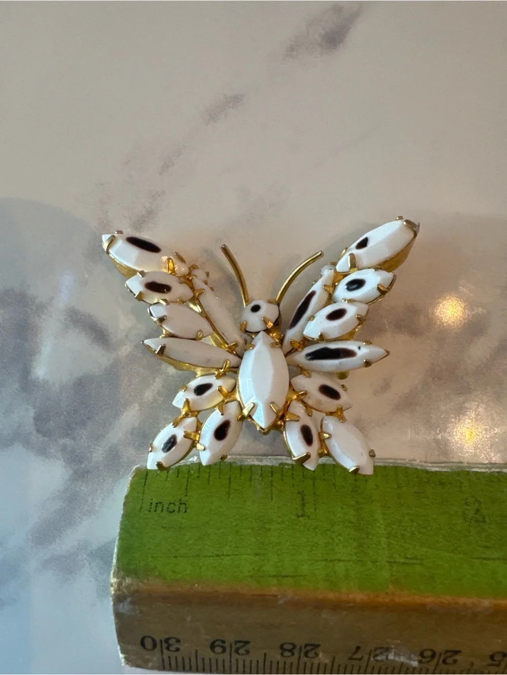 Vintage DeLizza & Elster Juliana Style Milk Glass Butterfly Brooch Pin Gold Tone